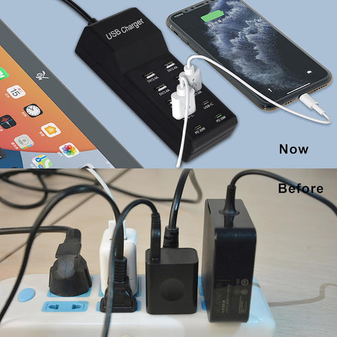 USB Charger,100W USB Charging Station with 10-Port(6 USB-A Port&2 USB-C Port&2 PD20W) Compatible with iPhone 15/14/13/13pro Max 12/12 Mini/12Pro/1...