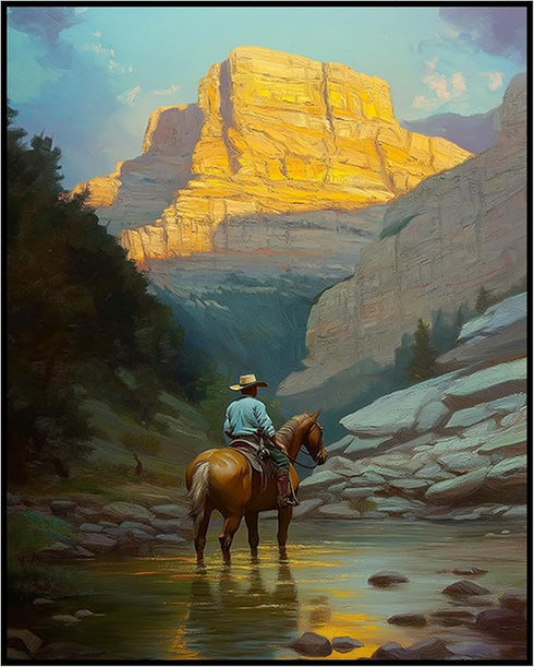 Posterizer 1 pcs-vibrant painting style art-cowboy on horse in the wild 5-Western Art-Men's Art Collection-Living Room Bedroom Decor- unframed wal...