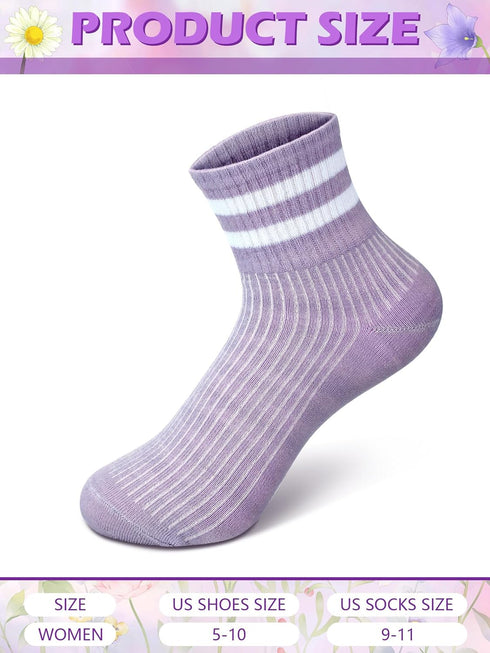 10 Pairs Womens Striped Mini Crew Socks Two Stripes Sports Shoes Socks Soft Breathable Athletic Socks for Girls Women Daily Wear...