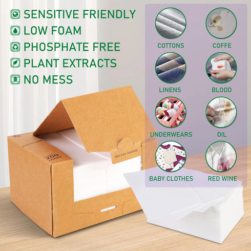Laundry Detergent Sheets, 200 sheets Fresh Linen Scent Eco-Friendly Laundry Soap Strips - Zero Waste Liquid Less Dissolvable Space Saving Sheets f...