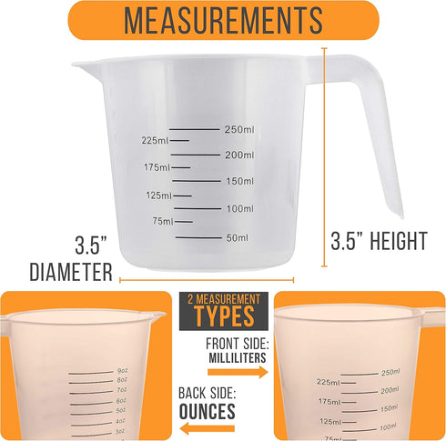 U.S. Kitchen Supply Plastic Measuring Cups with Handles - 8 oz (250 ml) Liquid Measuring Cup Set of 6 - Clear Microwave Safe Kitchen Cups - Measur...