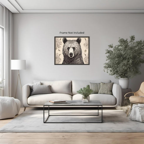 Posterizer 1 pcs- Black and white print of a bear with flowers-Art for Animal Lovers-Floral Botanical Art- Gift for Men Women Teens-Decor for Hom...