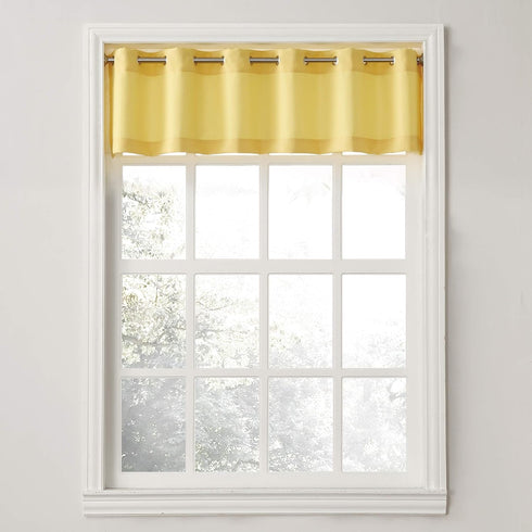 No. 918 Montego Casual Textured Semi-Sheer Grommet Kitchen Curtain Valance, 56" x 14", Yellow...