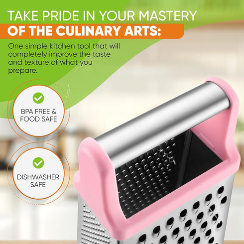 Spring Chef Professional Stainless Steel XL Parmesan Cheese Grater with Handle - 4 Sided Box Grater for Kitchen - Dishwasher Safe Carrot Shredder ...