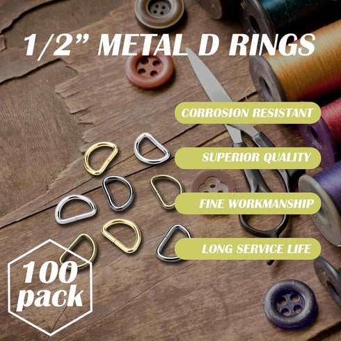 100 Pack 1/2" D Ring Metal Purse Straps Buckle Small Dog Collars Hardware Dee Rings Mini Zipper Pulls Clothing Bag Making Pet Dresses and Harness ...