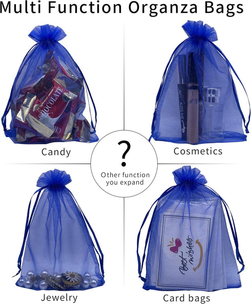 100PCS Sheer Organza Bag 5''X7'' Royal Blue Mesh Bags Drawstring Jewelry Gift Bags Small for Baby Shower Wedding Party Pouch Favor Goodie Bags...