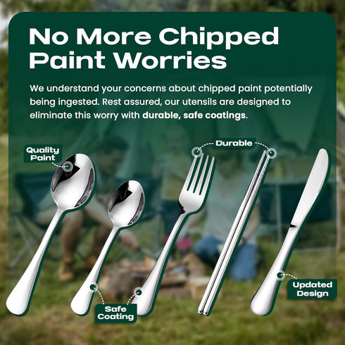 Portable Travel Silverware Set With Case, Includes 5 Pcs of Travel Utensils With Case, Stainless Steel Flatware Set For Camping, Easy to Travel, L...