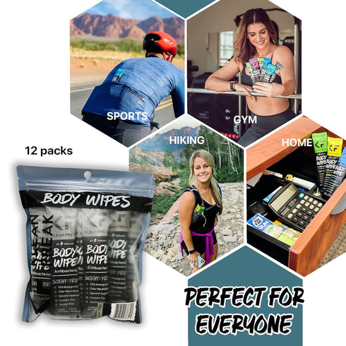 Body 12-Count Wipes - Original Disposable Wipes, Individually Wrapped for the Gym, Workout, Hiking, Travel, and Sport (Scent Free)...