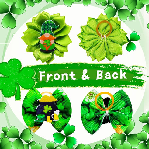80pcs St.Patrick's Day Dog Bows, Holiday Pet Samll Dog Hair Grooming Bows with Rubber Bands, St.Patrick's Day Green Lucky Clover Element Dog Hair ...