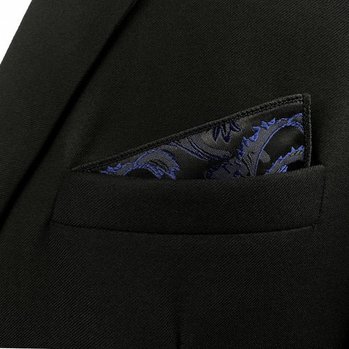S&W SHLAX&WING Navy Pocket Square Black Patterned Handkerchief for Men Silk...