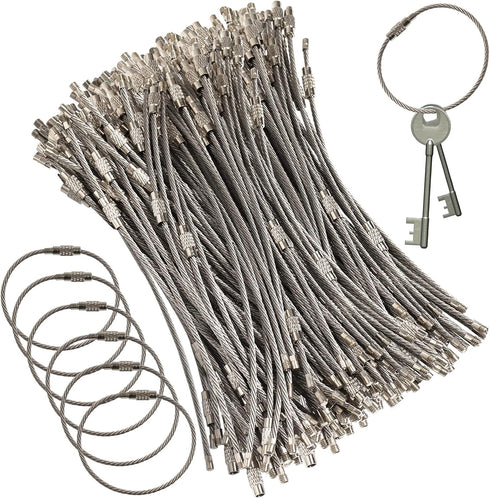 100 Pieces 6 Inch Wire Keychain Cable 2mm Twist Barrel Stainless Steel Key Rings Loop Wire Cable Braided Steel Key Chain Heavy Duty Luggage Tags L...