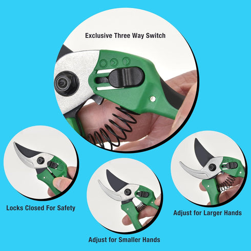 8 Inch Garden Pruner with a SK5 Carbon Steel, Non-stick, Rust Resistant Blade. Adjustable for Small and Large Hands...