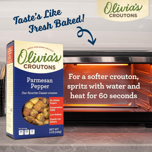 Croutons For Caesar Salad ? Olivia’s Croutons Parmesan Pepper Croutons ? Gourmet Salad Toppers and Soup Croutons From A Family-Run Bakery ? 4 Pack...