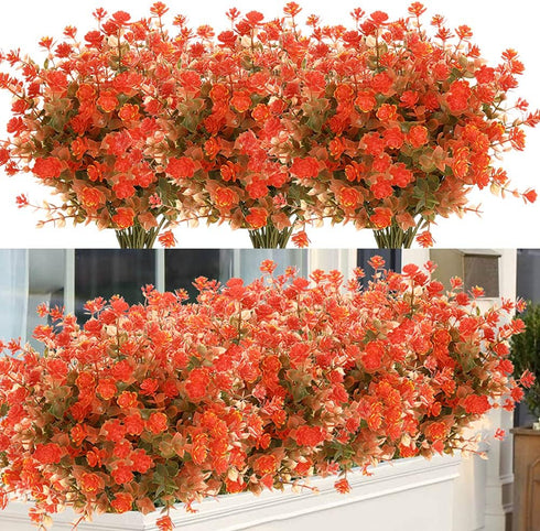12 Bundles Outdoor Artificial Flowers UV Resistant Fake Boxwood Plants, Faux Greenery for Indoor Outside Hanging Plants Garden Porch Window Box Ho...