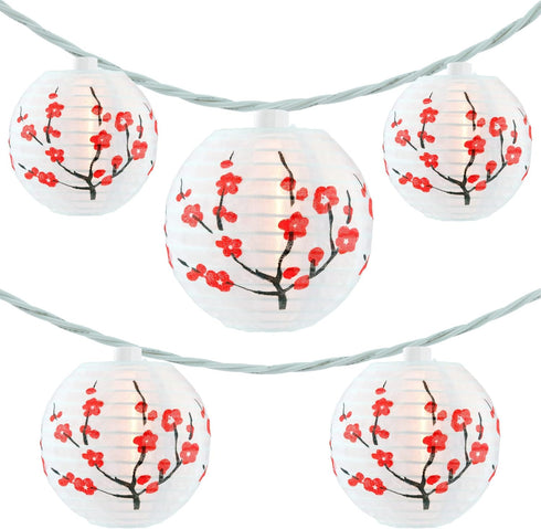 YULETIME Plum Blossom Lantern String Lights, 10 Count Nylon Lantern on 7.6' White Wire, UL Listed 8" Spacing End-to-end Connectable Plug-in String...