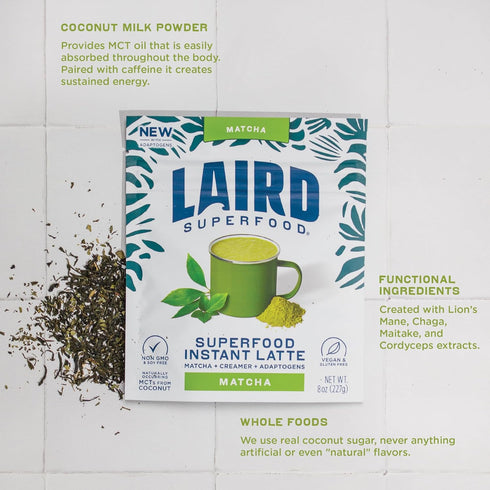 Laird Superfood Matcha Instant Latte with Adaptogens - Matcha Latte Green Tea Powder Packed with Antioxidants and Superfood Coconut Creamer - Glut...