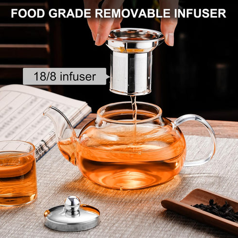PARACITY Glass Teapot Stovetop 20 OZ/600ml, Tea pot with Removable 18/8 Stainless Steel Infuser, Borosilicate Clear Tea Kettle, Teapot Blooming an...