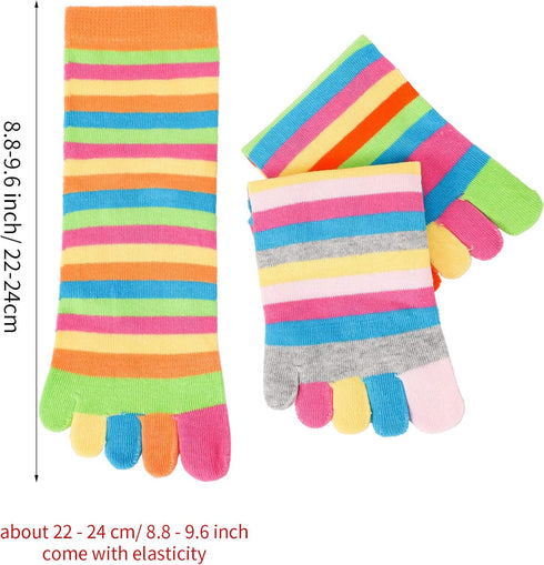 SATINIOR 6 Pairs Rainbow Stripe Toe Separated Socks Cotton Full Finger Toe Socks for Women(Bright Color)...
