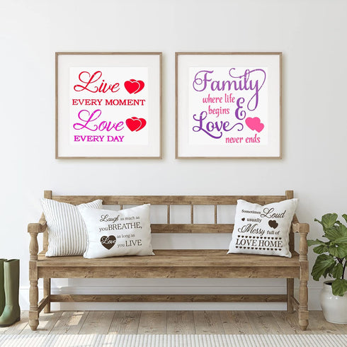 16 Pieces Inspirational Word Stencils Family Sign Stencils Reusable Painting Stencils Love Home Template with Metal Open Ring for Painting on Wood...
