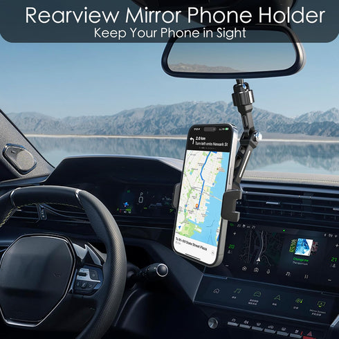 Rear View Mirror Phone Holder for Your Car Aluminum Alloy Arm Multi-Angle Adjustment,Rotatable Universal Cell Phone Car Mount for 4-7 Inch iPhone ...