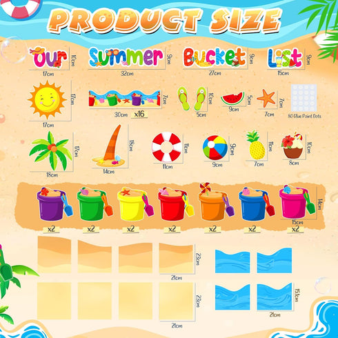 57 Pcs Summer Bulletin Board Decorations Set Our Summer Bucket List Classroom Decor Hawaii Sun Beach Bucket Paper Cutouts with Borders for Home Sc...