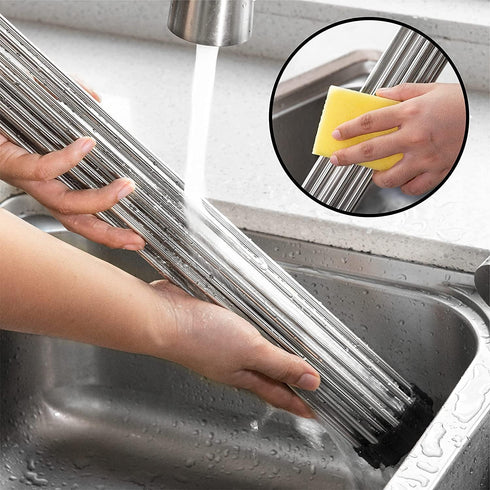 Stainless Steel Roll Up Dish Rack Over The Sink Roll Out Dish Drying Rack for Kitchen Dishes,Cups...