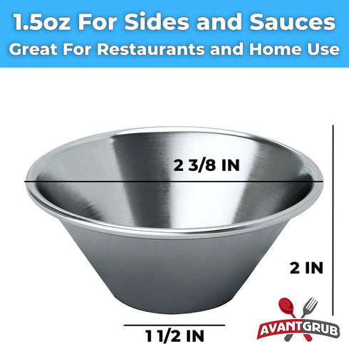 Pro Grade Stainless Steel 1.5oz Sauce Cups 12 Pk. Reusable, Stackable Metal Portion Containers for Sampling, Salad Dressing, Sides or Dipping Sauc...