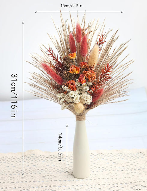 Natural Dried Flowers with Vase,Dried Pampas Grass Bouquet, Dried Flowers for Boho Home Decor, Wedding, Baby Shower Decorations, Farmhouse Party T...