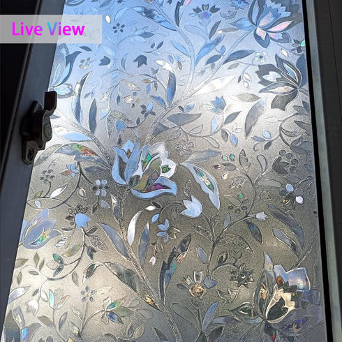 Instruban Window Privacy Film 3D Tulip Pattern - Static Cling No Glue Anti UV Decorative Window Vinyl, Window Sticker for Home Office -17.5 x 78.7...