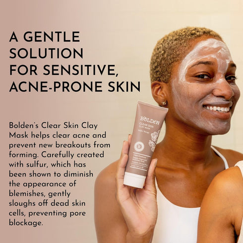 BOLDEN Clear Skin Clay Mask | Made with Sulfur for Deep Pore Cleansing & Preventing Breakouts | Pore Minimizer and Oil Reducer for Sensitive Skin ...