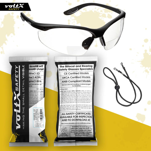 voltX 'CONSTRUCTOR' BIFOCAL Reading Safety Glasses (CLEAR +3.0 Dioptre) ANSI Z87.1+ & CE EN166F, certified/Cycling Sports Glasses includes safety ...