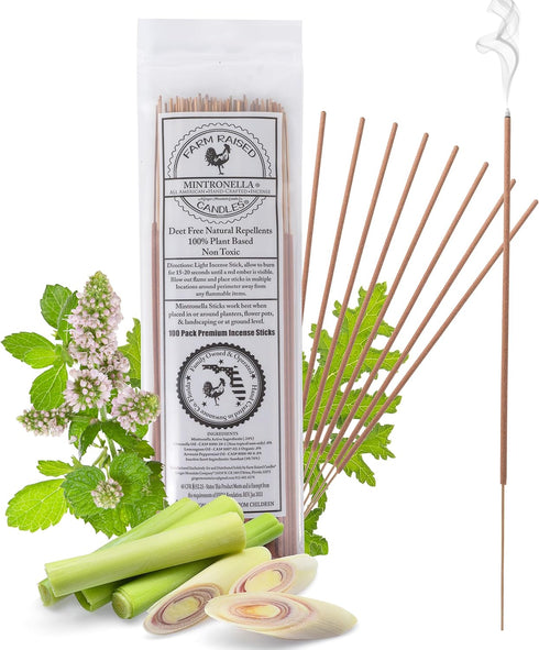 Farm Raised Candles - USA Made Mintronella - Natural Mosquito Repellent Sticks – 100 Pcs - Outdoor Insect Sticks – Citronella & Peppermint – Bug, ...