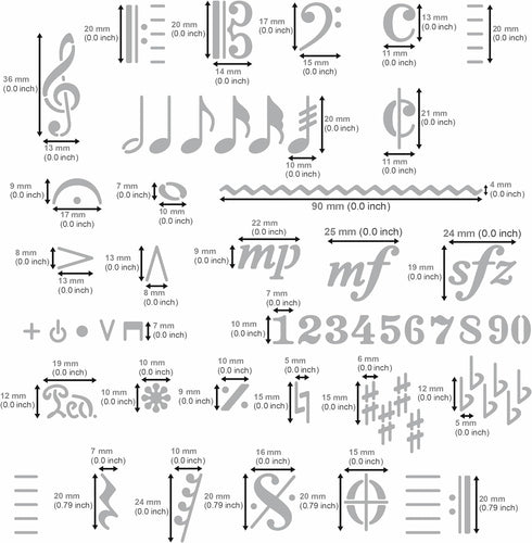 Aleks Melnyk No.424 Metal Stencil, Song Writer's Composing Template for Music Notes, 1 PC, Large Symbols, Bullet Journaling, Bookmark, Engraving W...
