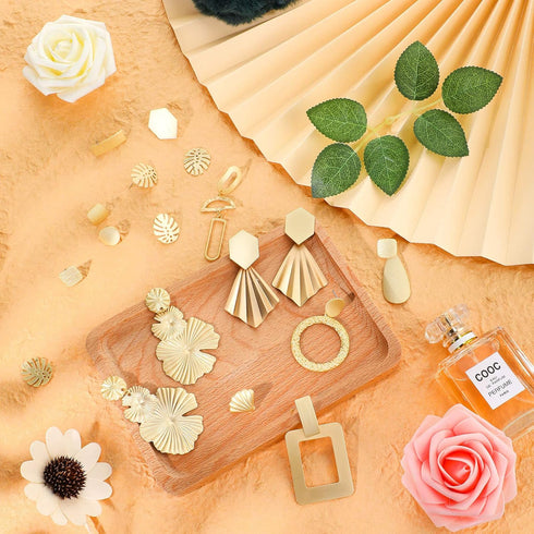 Hicarer 90 Pcs Gold Plated Earring Posts for Jewelry Making Earring Studs with Loop Hole Palm-Leaf Shaped Earring Finding Shell Heart Flower Track...