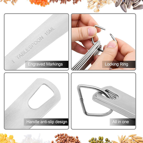 Lucky Plus Stainless Steel Measuring Spoons Set 18/8(304) Steel Material Heavy Duty 9 Measuring Spoons (10ml & 20ml) and 1 Leveler and 1 Ring Tota...