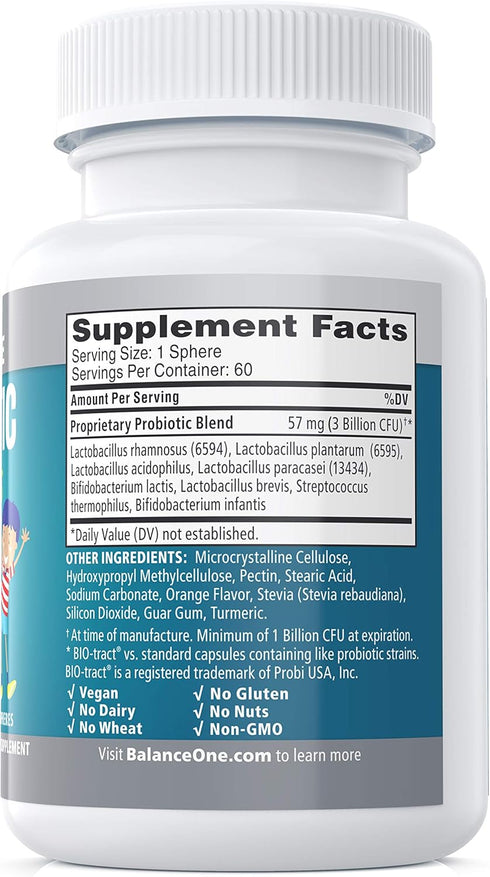 Balance ONE Time-Release Kids Probiotic – Up to 15x Better Survivability – 3 Billion CFU – Gut & Digestive Support for Children – Sugar Free, Easy...