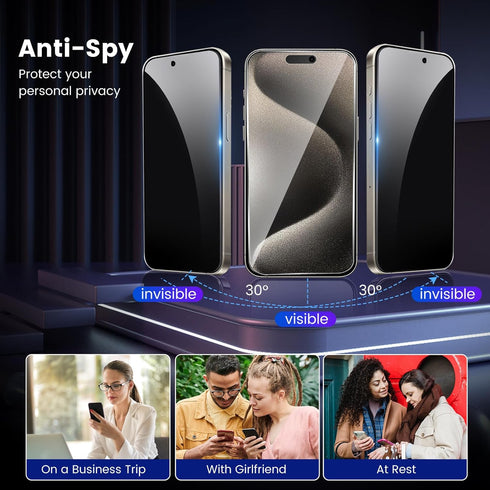 TQLGY [2+2 Pack Privacy Screen Protector for iPhone 15 Pro Max 6.7-Inch with 2 Pack Camera Lens Protector, Anti-Spy Private Tempered Glass Film, 9...