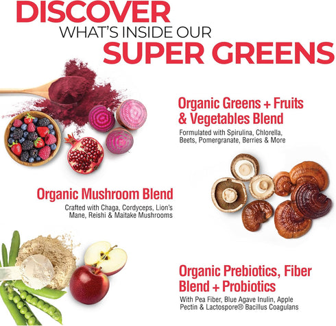 Country Farms Organic Super Greens Berry Flavor, 50 Organic Super Foods, Packed with Fiber, USDA Organic Drink Mix, Fruits, Vegetables, Mushrooms ...