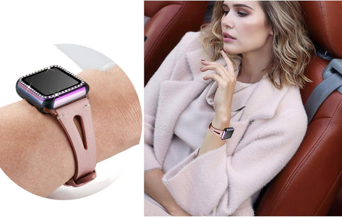 Secbolt 44mm Bling Case Compatible Apple Watch Band with Built-in Tempered Glass Screen Protector, All Around Protective Cover Frame Bumper for iW...