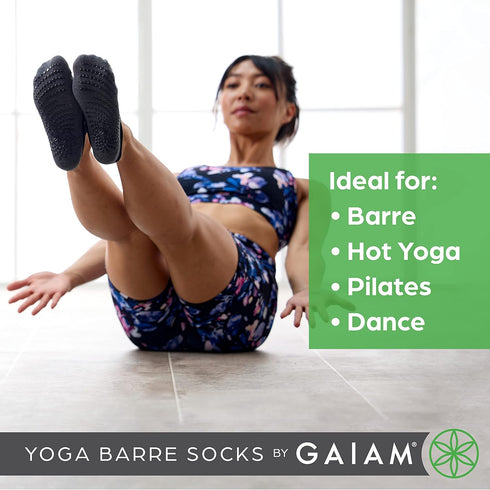 Gaiam Yoga Barre Socks - Non Slip Sticky Toe Grip Accessories for Women & Men...