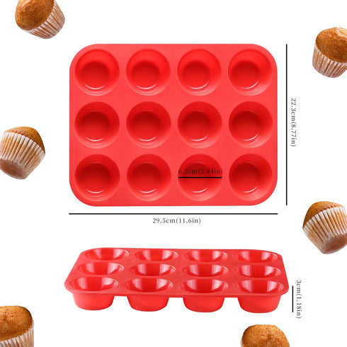 Silicone Muffin Pan, 12 Cups Non Stick Cupcake Pan, Great for Making Muffin Cakes, Bread, Tart, BPA Free and Dishwasher Safe...