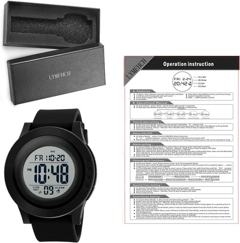 Men's Digital Sports Watch LED Screen Large Face Electronics Military Watches for Men Waterproof Alarm Stopwatch Back Light Outdoor Army Watch...