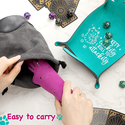 2pcs Cat Dice Rolling Tray Novelty Folding Leather Dice Holder Portable Dice Storage Accessories Decorative Desk Organizer Funny Gift for DND Game...