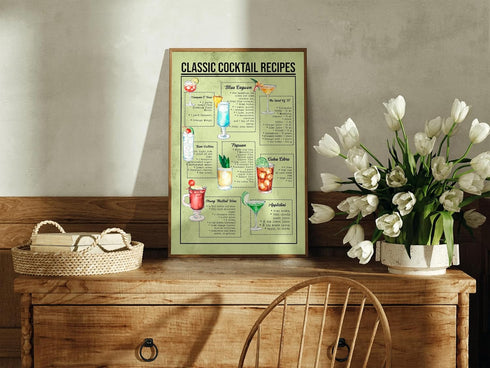VLPGifts Classic Cocktail Recipes Posters - Set Of 3 Posters - Wall Decor Poster - Beverage Decor Poster - Bar Decorations Poster, 11”x17”, White...