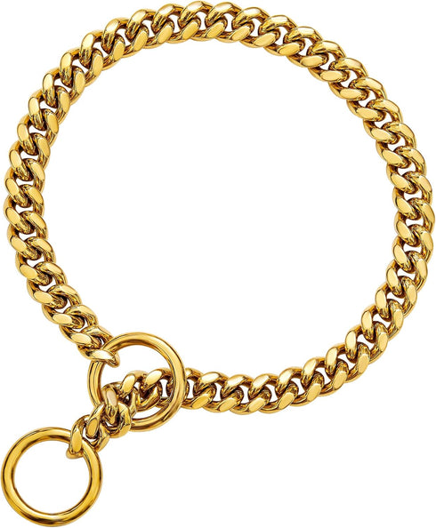 18K Gold Chain Dog Collar 10MM Cuban Link Chain Stainless Steel Metal Links Walking Training Collar for Small Medium Large Dogs 10in to 30in...