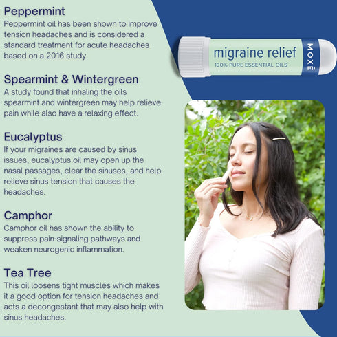 MOXE Migraine Relief Nasal Inhalers, Essential Oils for Headaches & Tension Relief, Portable Aromatherapy, Easy-to-Use, Pure & Undiluted, Peppermi...