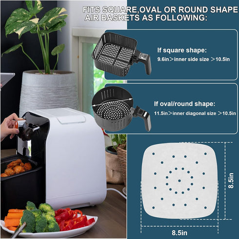 200pcs Air Fryer Parchment Paper Disposable Liner 8.5inch, Premium Perforated for Air Fryer, Streamer, Pans, No Burn, Easy Cleanup...