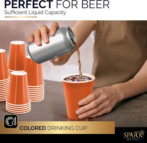 Disposable Paper Cups, 9 oz. Orange Paper Coffee Cups, Strong and Sturdy Coffee Disposable Cups for Party, Wedding, Thanksgiving Day, Christmas, H...