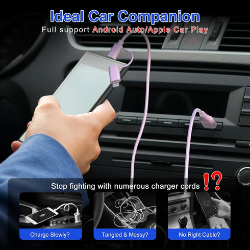 Coiled USB C to Lightning Cable 4 in 1, PD 60W Fast Charging & Data Sync,6FT Multi Charging Cable for Apple CarPlay & Android Auto,USB/USB C to US...