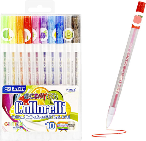 BAZIC Collorelli Scented Glitter Color Gel Pen, Acid Free Smooth Writing for Drawing Coloring Greeting Card Art Christmas Gift (10/Pack), 1-Pack...